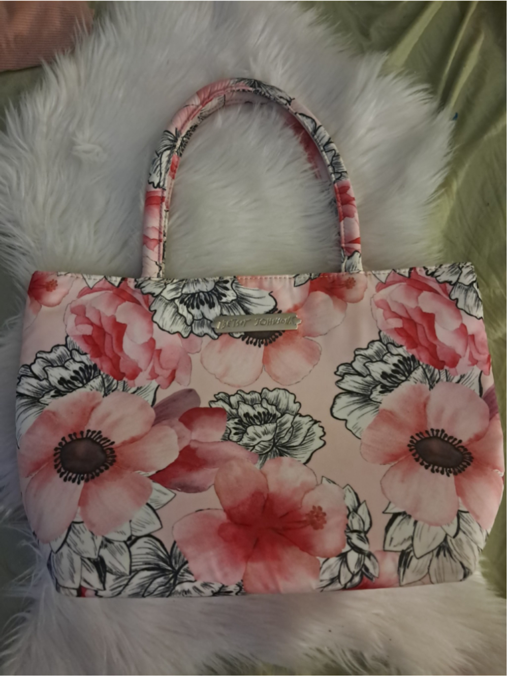 COUTURER POP-ART STATEMENT — VINTAGE BETSEY JOHNSON FLORAL SATCHEL